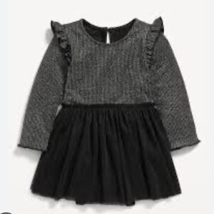Old Navy Long-Sleeve Rib-Knit Metallic Bodysuit Tutu Dress for Baby,Size 6-12 M.